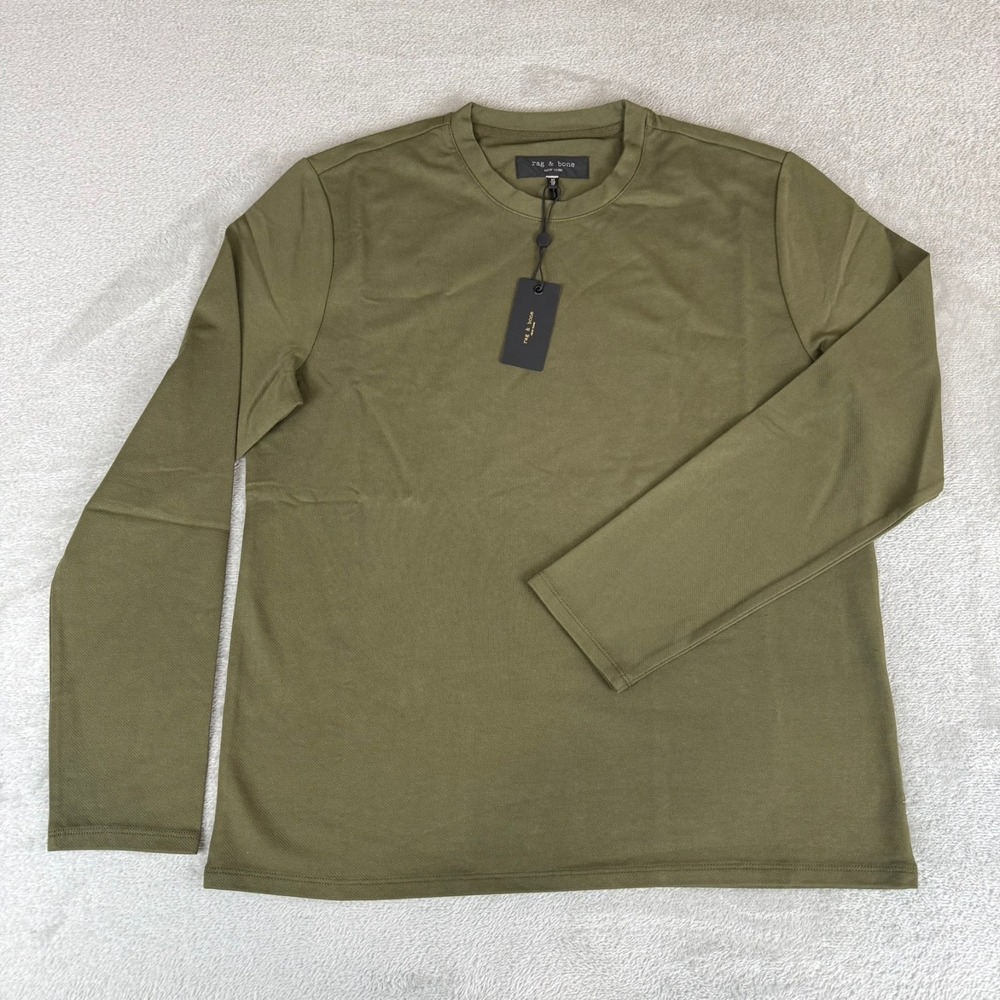 Rag & Bone Lewis Knit Long Sleeve Shirt Mens XS Olive Green Stretch $228 New NWT